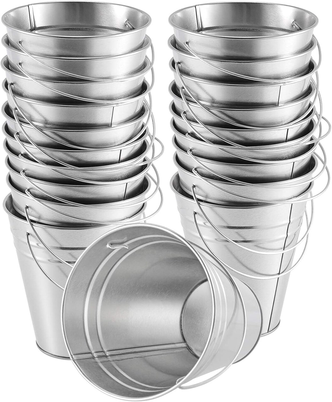 20 Pack - Inches Galvanized Metal Buckets with Handle (Silver) 4.5"L x 4.5"W x 5"H